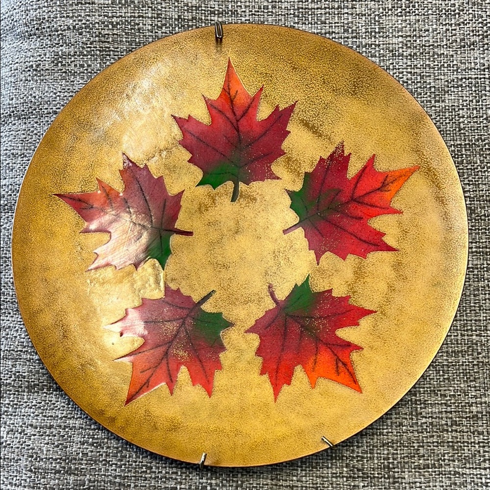 Mid Century Enamel Maple Leaf Copper Plate